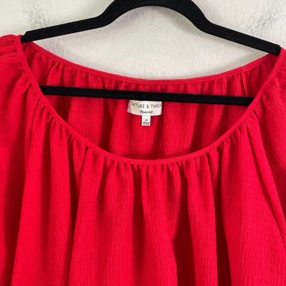 Madewell Texture & Thread Womens Plus 2X Red Peasant Top Short Sleeve Shirt - Picture 4 of 9